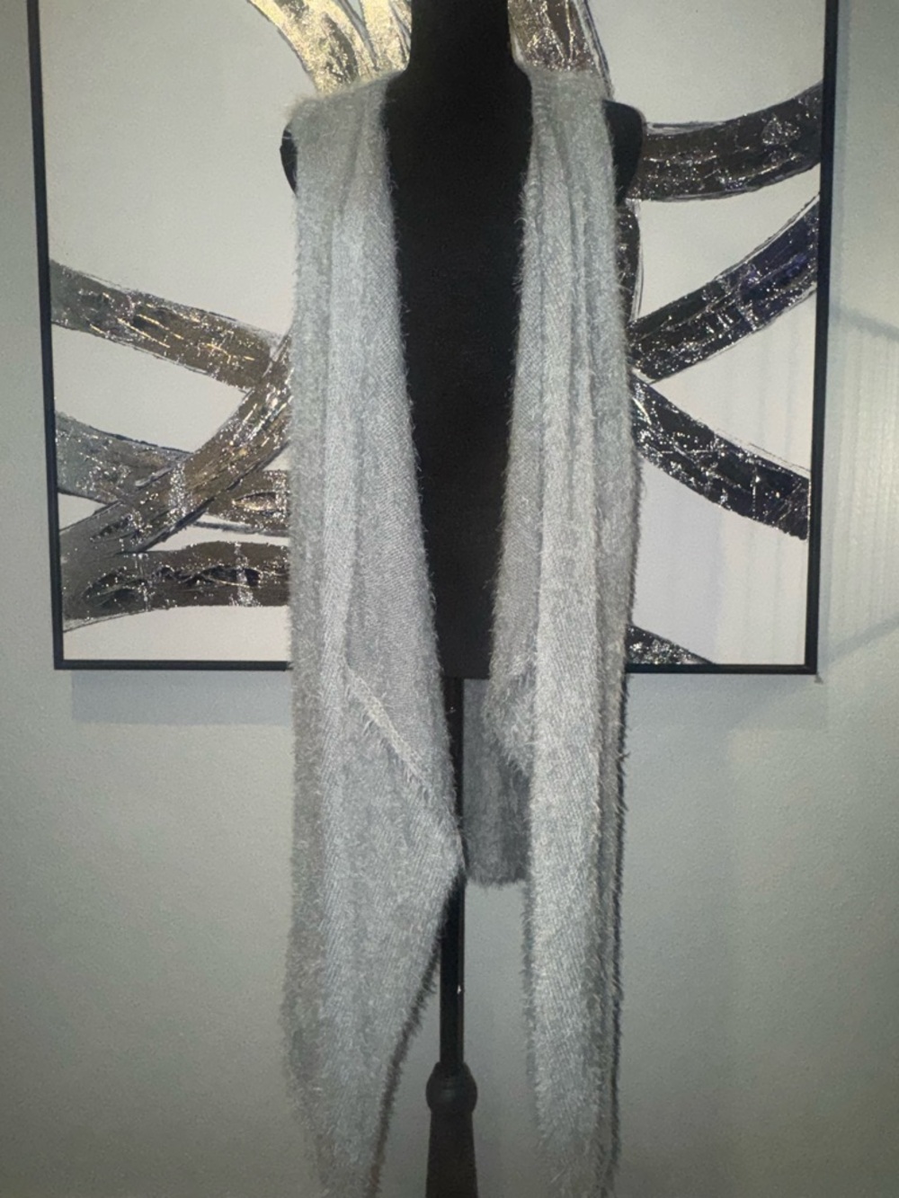 Light Gray Fuzzy Open Cardigan Sweater Vest